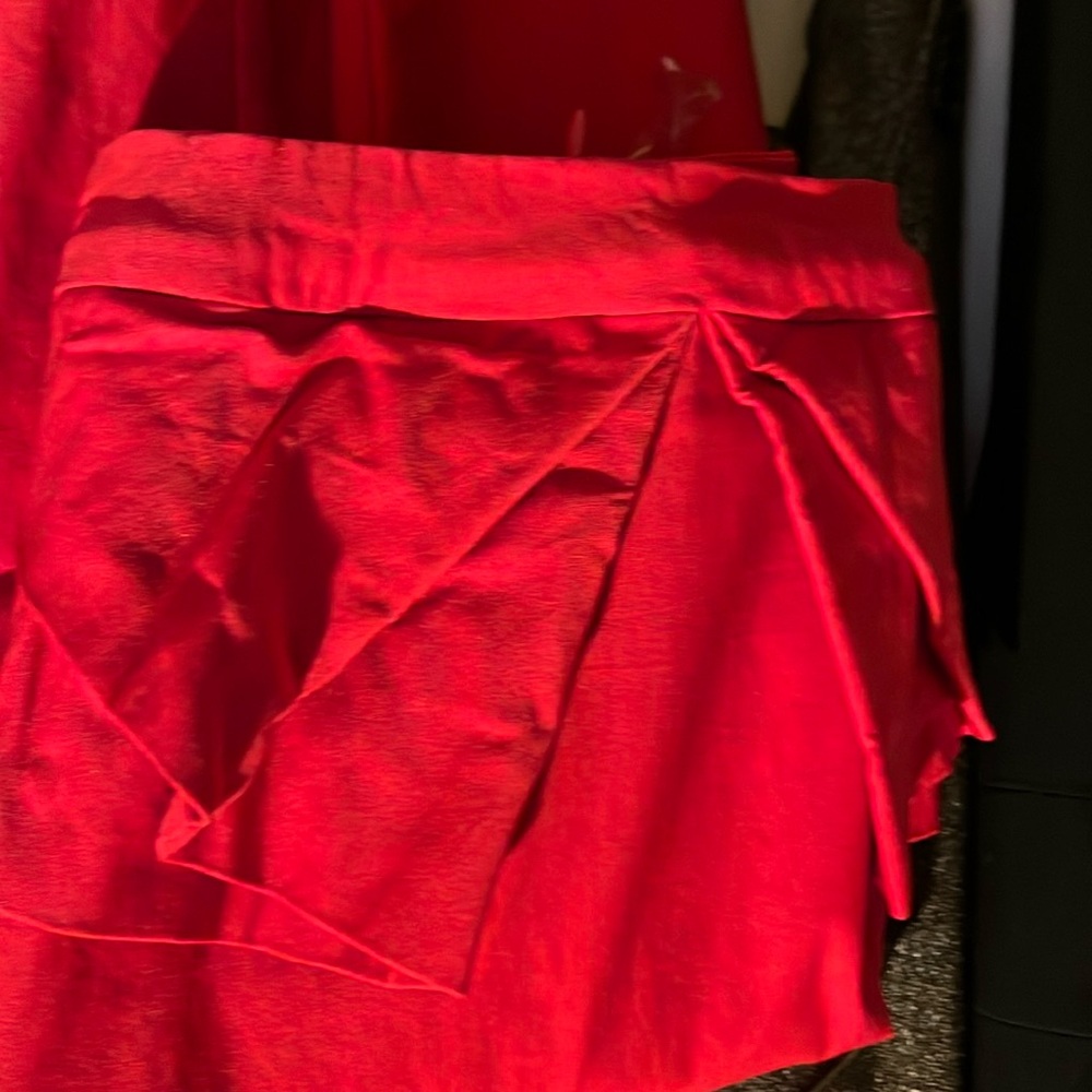 Gorgeous, Cherry Red Pencil Skirt, Ruffle Detail On Waist